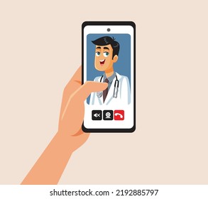 
Online Virtual Medical Consultation Vector Cartoon Illustration. Patient Calling A Medical Doctor For Immediate Health Advice 
