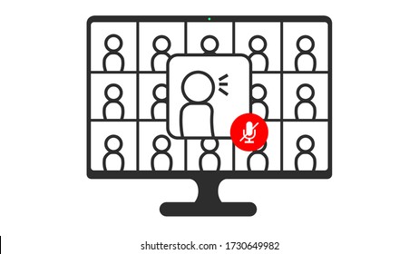 Online Virtual Meetings, Work from Home. Teleconference Meeting, Webinar Microphone Mute Vector Icon Illustration