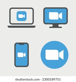 Online Virtual Meetings, Work from Home. Teleconference TV Video Conference Webinars or Remote Working. Enterprise Web Cloud Service Software Concept. EPS 10