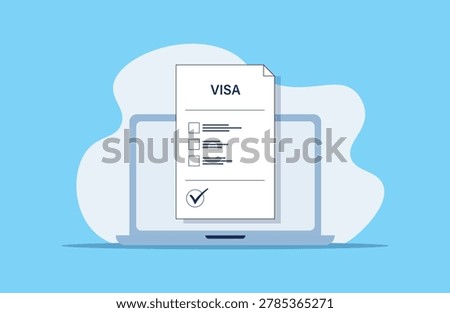 Online Visa Application Vector Illustration, Digital Immigration Document and Travel Approval Concept
