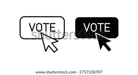 Online vote button with cursor click icon set. Digital election polling, interactive survey choice, and democratic decision-making symbols. Vector Illustration.