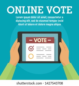 Online vote on tablet concept banner. Flat illustration of online vote on tablet vector concept banner for web design