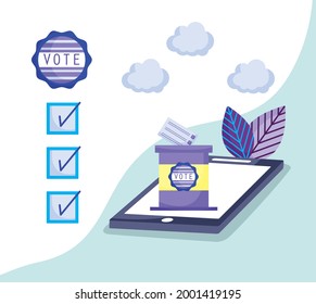 online vote and putting paper inside ballot box