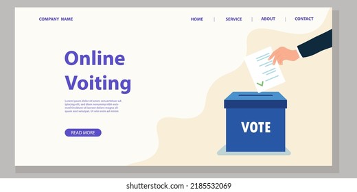 Online vote vector illustration concept. A hand putting a vote into the box. Voting web page concept.