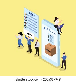 Online Voting App, E-voting, Internet Election System 3d isometric vector illustration concept for banner, website, landing page, ads, flyer template