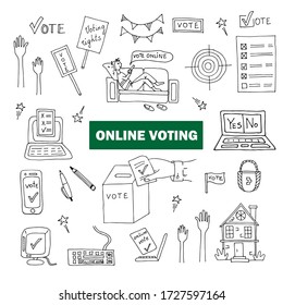 Online voting concept - hand drawn icon set. Simple single elements. Illustrations isolated on white background