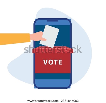 Online Voting Concept With Hand Putting Voting Paper In The Ballot Box On mobile phone
