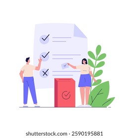 Online Voting and Election Campaign. People Voting with Vote Box and Calling for Vote. Concept of Election Day, Making Choice, Balloting Paper, Democracy. Vector illustration for UI, mobile app