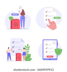 Online Voting and Election Campaign. People Voting with Vote Box and Calling for Vote. Set of Election Day, Making Choice, Balloting Paper, Democracy. Vector illustration for UI, mobile app
