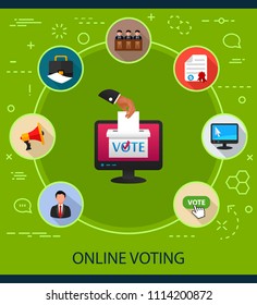 Online voting flat icons concept. Vector illustration. Element template for design.