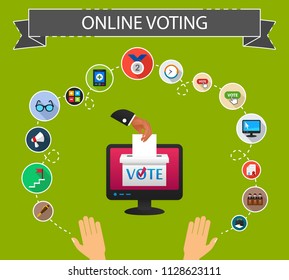 Online voting flat icons concept. Vector illustration. Element template for design.