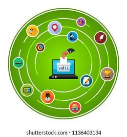 Online voting flat icons concept. Vector illustration. Element template for design.