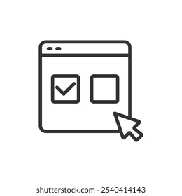 Voto online, ícone em design de linha. Online, votação, internet, digital, eleição, seguro, remoto no vetor fundo branco. Ícone de traçado editável da votação online