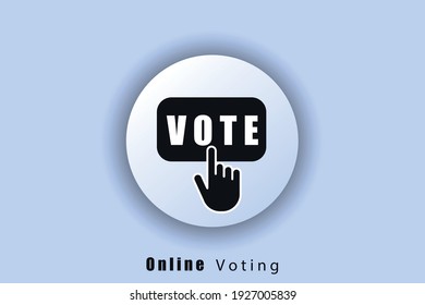 Online voting icon. Voting logo. Hand click on vote button line icon. User interface icon. White web button neomorphism. Vector EPS10