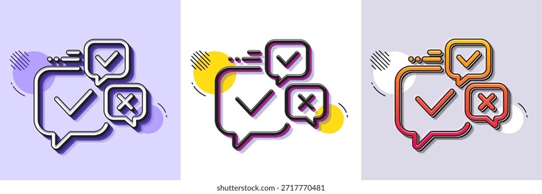 Ícone da linha de votação online. Padrão pontilhado de meio-tom. Ícone de gradiente com sombra de grão. Sinal de voto na Internet. Símbolo de eleição na Web. Ícone Linha da votação online. Vários desenhos. Vetor