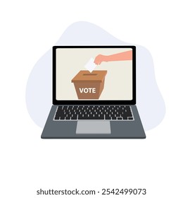 Sistema de votación en línea. Pantalla electoral en la computadora portátil para democracia electrónica, votación remota y papeletas digitales
