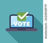 Online voting system is showing a check mark on a laptop screen