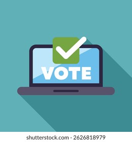 Online voting system is showing a check mark on a laptop screen