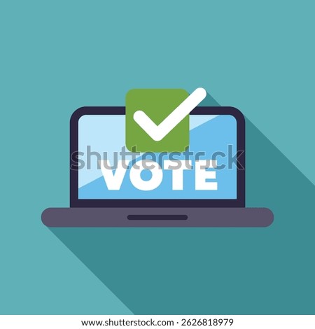 Online voting system is showing a check mark on a laptop screen