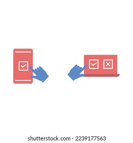 portátil de iconos vectoriales de votación en línea y votación en línea para smartphones
