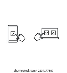 portátil de iconos vectoriales de votación en línea y votación en línea para smartphones