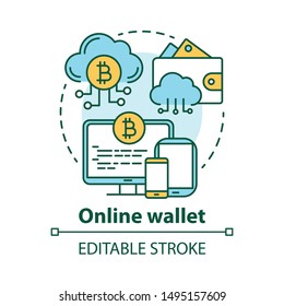 Online wallet concept icon. E payment idea thin line illustration. Electronic banking. Web wallet in cloud storage. Payment via gadgets. Vector isolated outline drawing. Editable stroke