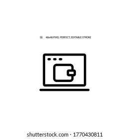 Cartera en línea, ilustración del vector de icono de línea simple de cartera digital. Trazo editable. 48x48 Pixel Perfecto.