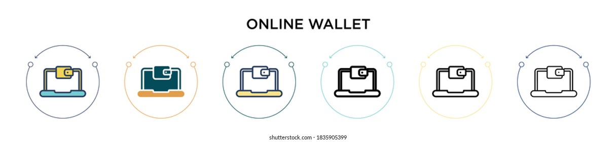 Online wallet icon in filled, thin line, outline and stroke style. Vector illustration of two colored and black online wallet vector icons designs can be used for mobile, ui, web