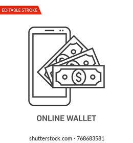 Online Wallet Icon. Thin Line Vector Illustration. Adjust stroke weight - Expand to any Size - Easy Change Colour - Editable Stroke - Pixel Perfect
