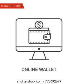 Online Wallet Icon. Thin Line Vector Illustration. Adjust stroke weight - Expand to any Size - Easy Change Colour - Editable Stroke - Pixel Perfect