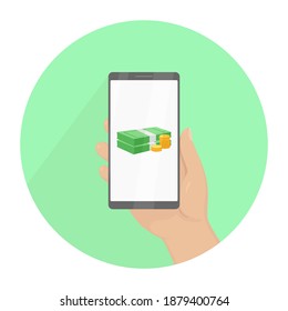 Online wallet on smartphone. Vector illustration.