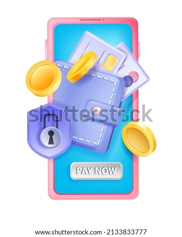 Online wallet vector illustration, digital money smartphone safe finance storage payment concept, coin. Internet banking, 3D safety business transaction, currency exchange balance. Online wallet icon