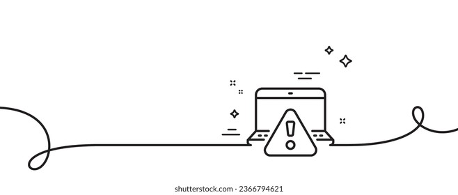 Online warning line icon. Continuous one line with curl. Attention triangle sign. Internet caution symbol. Online warning single outline ribbon. Loop curve pattern. Vector