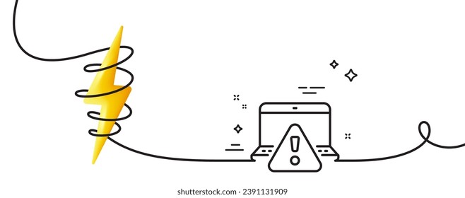 Online warning line icon. Continuous one line with curl. Attention triangle sign. Internet caution symbol. Online warning single outline ribbon. Loop curve with energy. Vector