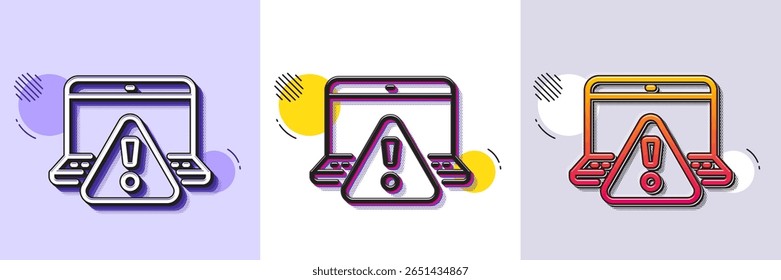 Symbol der Online-Warnzeile. Gestricheltes Rastermuster. Farbverlaufssymbol mit Schatten. Achtung Dreieck Zeichen. Internet-Warnsymbol. Symbol für Online-Positionswarnung. Verschiedene Designs. Vektorgrafik