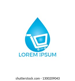 Online Water Store Logo Concept. Illustration of a water drop with a shopping cart.