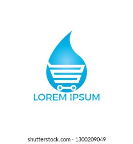 Online Water Store Logo Concept. Illustration of a water drop with a shopping cart.