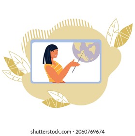 Online weather forecast emblem. Weather reporter at work showing meteorology map on computer screen, flat vector illustration isolated on white background.