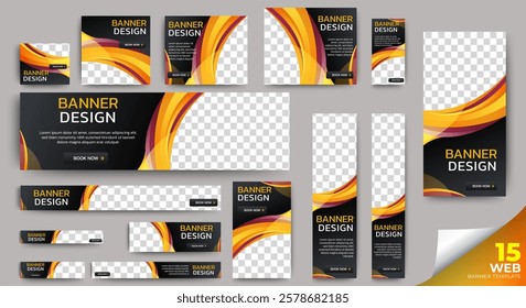 Online Web ads banner template design set with standard size. Multipurpose banners layout with place for photo. vector