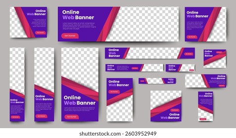 Online Web ads banner template design set with standard size. Multipurpose banners layout with place for photo. vector	