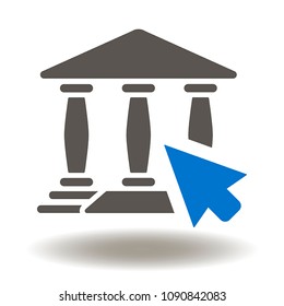 Online Web Bank Digital Application Icon Vector. Building Bank Mouse Pointer Illustration. Online Internet Mobile Banking Logo Symbol.