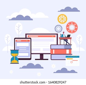 Online web education learning concept. Vector flat graphic design cartoon illustration