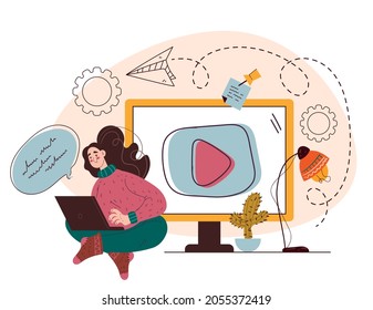Online web education tutorial web blogging design element vector flat hand drawn illustration