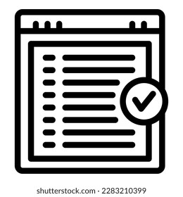 Vector de contorno de icono de formulario web en línea. Crédito de préstamo. Papel aprobado