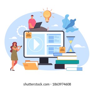 Online web internet digital home education tutorial training concept vector flat cartoon graphic design illustration