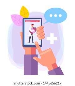 Online web internet doctor calling. Health care concept. Vector flat cartoon design graphic illustration