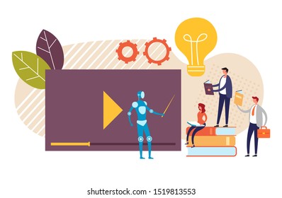 Online web internet robot education courses tutorial concept. Vector flat cartoon graphic design illustration