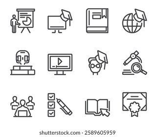 Online web intrnet education line isolated thin icon set