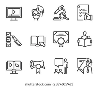 Online web intrnet education line isolated thin icon set