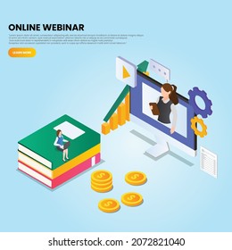 Online webinar 3d isometric vector illustration concept for banner, website, landing page, ads, flyer template